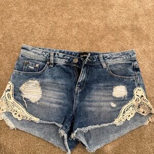 Joe Boxer Women's Lace Trim Jean Shorts - Blue